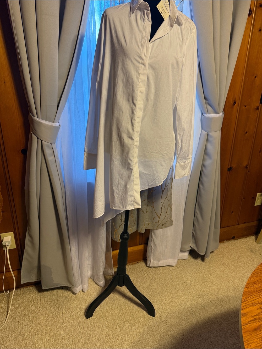 Zara White Cotton Button Up asymmetrical Shirt